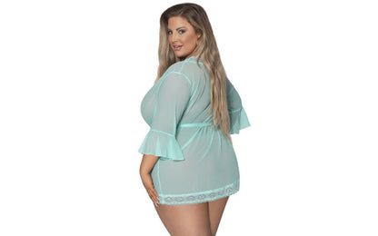 Exposed | Robe with Lace Trim Turquoise Queen