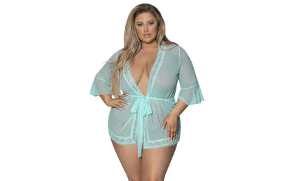 Exposed | Robe with Lace Trim Turquoise Queen