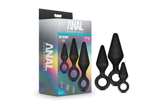 Anal Adventures Platinum Silicone Loop Plug Kit Duchess and Daisy Australia For anyone looking to explore new anal sensations alone or with a partner Anal Adventures provides many options to choose from. This kit has 3 tapered plug sizes to move up from small to large and achieve a comfortable stretch! All feature a sturdy firm ring at the base for safety and easy removal.