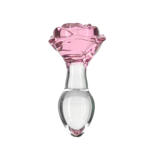 Pillow Talk | Rosy Luxurious Glass Anal Plug w Clear Gem