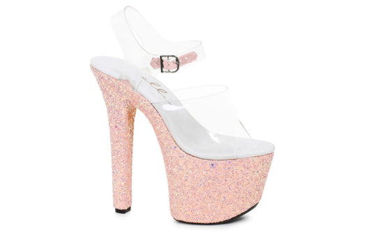 Ellie Shoes | Stiletto Platform Sandal With Peach Glitter 7in