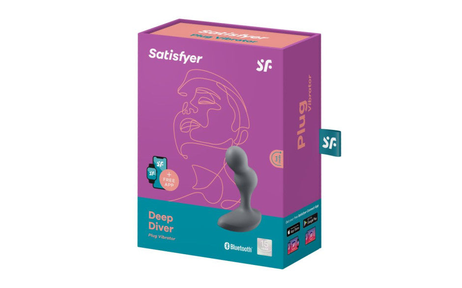 The Deep Diver is a Satisfyer app compatible vibrating anal plug with an innovative design that unites the elements of an anal bead with the shape of a plug.It has a large shaft due to 2 beads for a new sensation and a control button at the base. The powerful motor has 12 vibration programs with preset programs capable of being edited using the app. Silicone and ABS material Rechargeable Waterproof IPX7 1 year warranty 