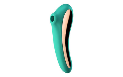 SHOP Satisfyer | Dual Kiss - Green Teal Duchess and Daisy Australia Bet you havent been kissed like this before! Great for beginners to try out multiple features in one. One end features Air-Pulse Plus Vibrations for clitoral stimulation, the opposite end has an insertable, curved shaft to target the G spot. 