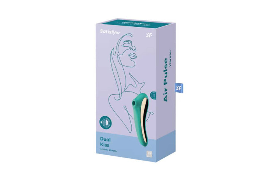 SHOP Satisfyer | Dual Kiss - Green Teal Duchess and Daisy Australia Bet you havent been kissed like this before! Great for beginners to try out multiple features in one. One end features Air-Pulse Plus Vibrations for clitoral stimulation, the opposite end has an insertable, curved shaft to target the G spot. 