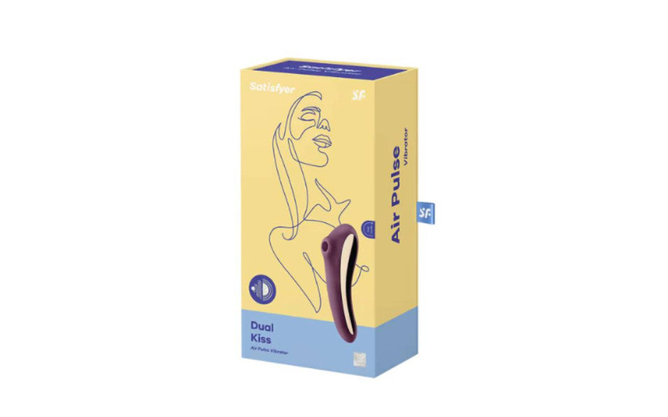 SHOP Satisfyer | Dual Kiss - Wine Red Duchess and Daisy Australia Bet you havent been kissed like this before! Great for beginners to try out multiple features in one. One end features Air-Pulse Plus Vibrations for clitoral stimulation, the opposite end has an insertable, curved shaft to target the G spot. Firm design makes it easy to handle, metallic ABS details for an elegant look.
