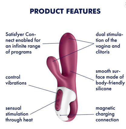 Satisfyer | Hot Bunny Connect App Enabled Warming Vibrator 4001678 Hot Bunny Connect App is a heating vibrator with heat function up to 40 degrees C or 104 degrees F that allows for a realistic body-warmth feeling.