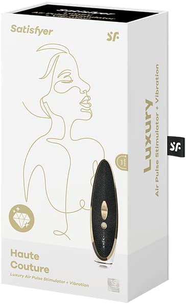 Satisfyer | Luxury Haute Couture 9016556 Air Pulse Vibrator Duchess and Daisy Australia Satisfied with Luxury Air Pulse Stimulation, High-quality materials, such as Brushed Gold Aluminum Trim, Delicate and Sensual Leather, Soft liquid Silicone. Details - Black and White with a Gold Trim or White and Pink with Gold Trim - So Soft Silicone Tip - 11 pressure wave programs and 10 vibration modes - 2 separately controllable Powerful Motors - Whisper quiet mode - Waterproof - USB Rechargeable