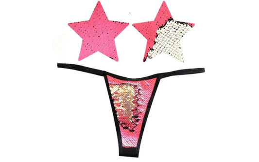 Neva Nude | Bitchin Neon Pink and Silver Blacklight Sequin Pastie & Panty Set