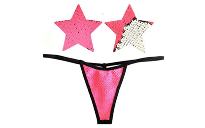 Neva Nude | Bitchin Neon Pink and Silver Blacklight Sequin Pastie & Panty Set