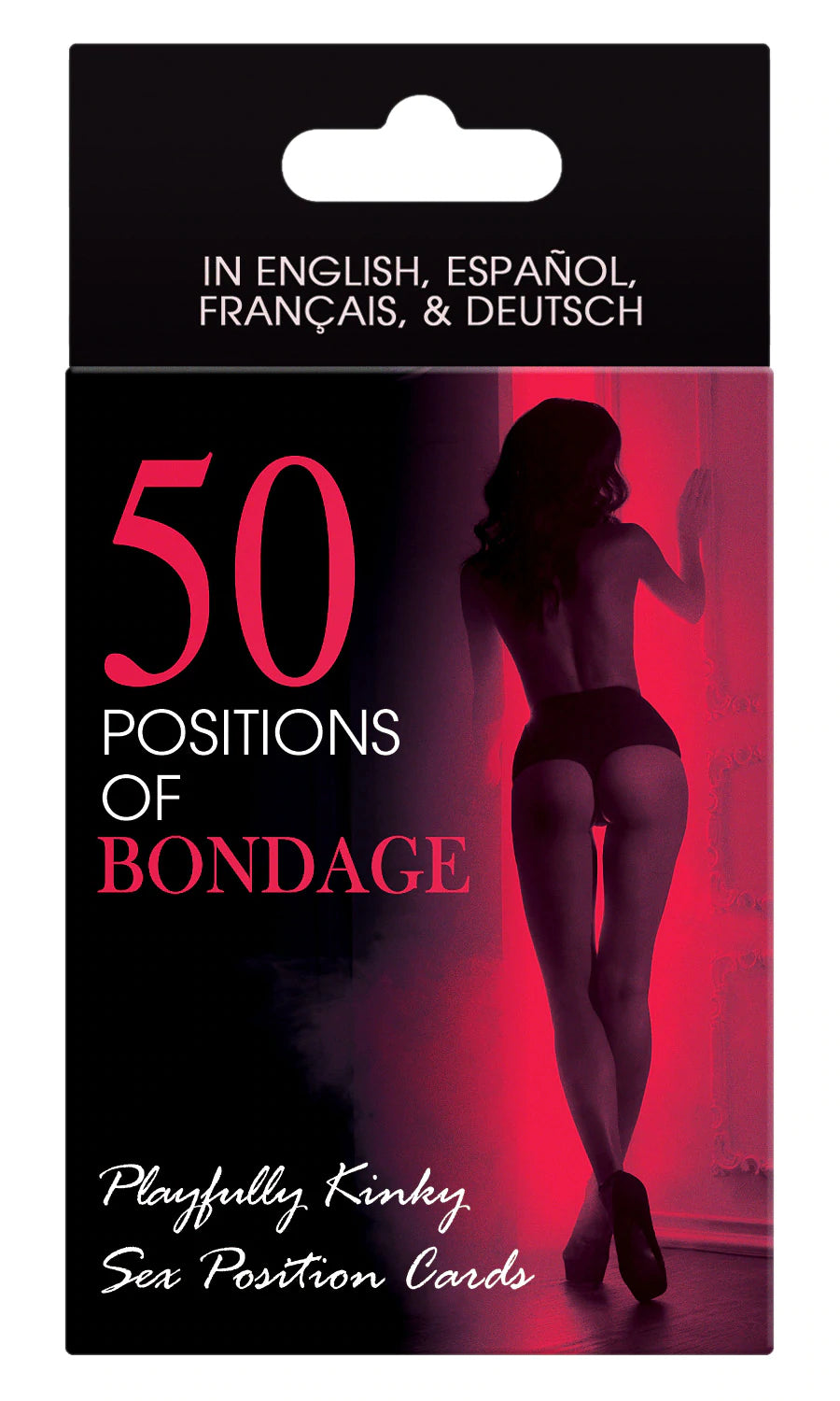 Playfully kinky sex position cards! Compete against your lover to build a five-card fantasy that includes five categories of bondage position challenges. The cards can also be used as flash cards for ideas of sex positions you can experiment with that incorporate bondage.