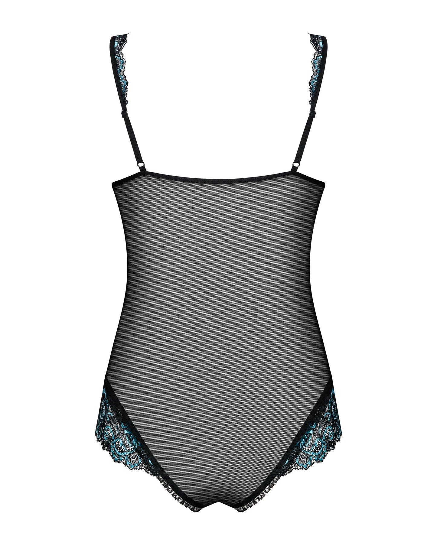 Stunning Turquoise two toned lace, Soft sensual Mesh. With underwire cups and a turquoise pendant between. This gorgeously crafted Teddy is the perfect date night underwear with the open crotch detail and lace trims adding a seductive twist.