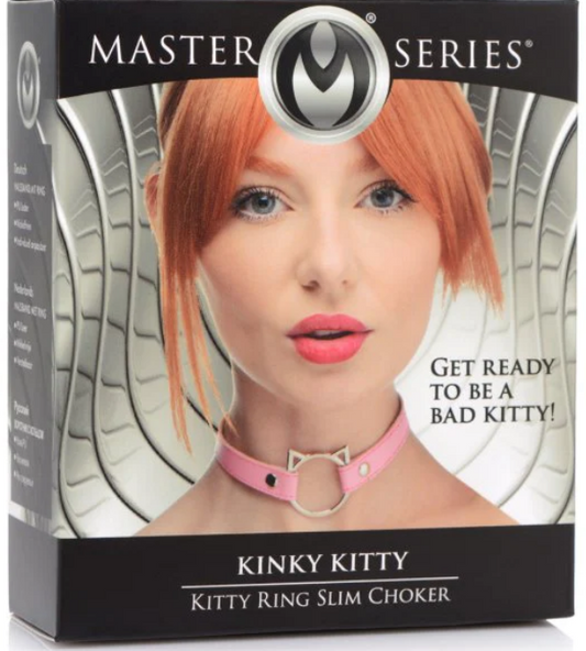 Master Series | Kinky Kitty Ring Slim Choker - Pink Australia Duchess and Daisy The purrfect choker for kitty play! This Slim Kinky Kitty Ring Choker combines kitty play and subtle BDSM elegance for a choker you can wear at home or in public. The adjustable snap buttons make it easy for you to find the perfect fit, while the slim band gives your neck a nuanced feline touch. 