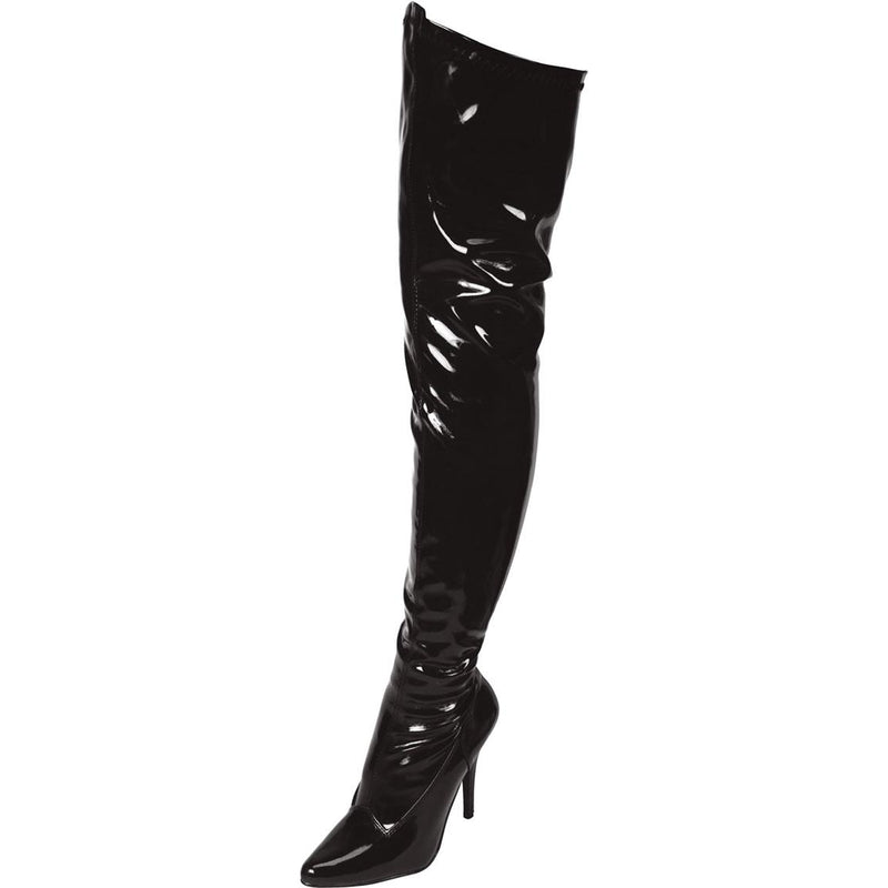 Lapdance | Black Pointed Toe Thigh High Boot 3in Heel