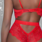  Adjustable straps on the soft cup underwired bra - Stunning detailed soft to the touch lace - Elastic waistband  - High-rise pantie style bottom  - Elastic detailing across the back - Conforms to all body shapes - Sheer cotton lining Black Red Lingerie Australia Boutique Shop