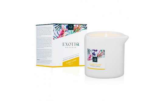 Exotiq Ylang Ylang Massage Oil Candle 200g $49.95AUD Duchess and Daisy AustraliaGive or take a seductively warm massage with this Exotique massage candle. Light the candle and immerse in the wonderful Ylang Ylang Aroma that ignites the senses. Let the candle burn for 15-20 minutes and carefully pour the melted candle wax into your hands. Use this warm massage oil to give a sensual massage.  Size 200g - Burn time of 34-36 hours.  Ingredients Coconut Oil, Almond Oil, Shea, Beeswax, Floral Scents, Linalool.