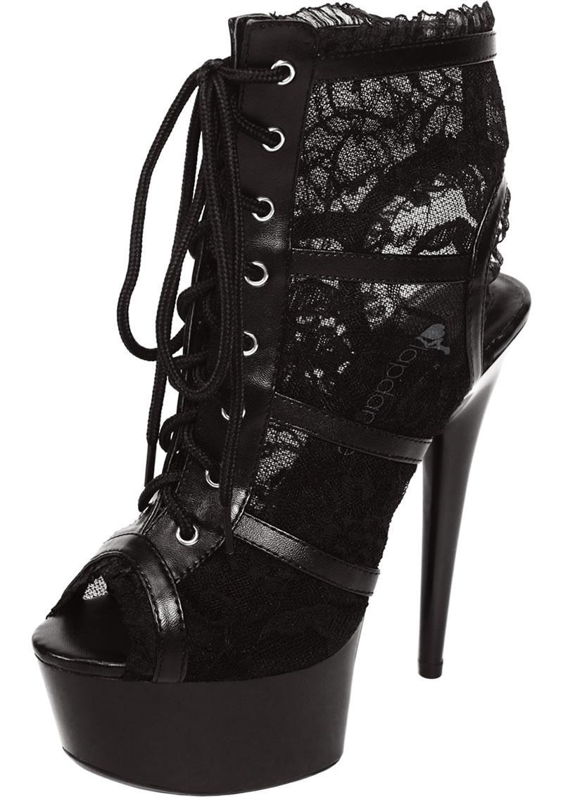 Lapdance | Black Lace Open Toe Platform Ankle Bootie 6in Heel Size 9