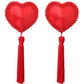 BUY Love Toy | Reusable Red Heart Tassels Nipple Pasties Struck by Cupid? These Divine Red Satin Heart Nipple Pasties, with Intimate Piping and Quality Soft Silky Tassels are the perfect length for putting on a Show, or Floating around like the love struck Angel you are.&nbsp; With Hypo-allergenic Self Adhesive that can&nbsp;be worn for 8+ hours. .