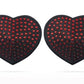 Love Toy | Reusable Red Diamond Heart Nipple Pasties This pair of sultry Black Heart Pasties, adorned with shimmering Ruby Red Gems, comes with an adhesive backing for easy application. Be the temptress you know you are and draw them in. To reuse, simp