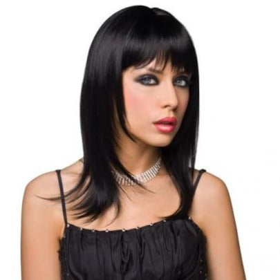 This little number has a shoulder length layered cut with a classic straight fringe in a shiny deep black. Now i know you have always wanted to try a stylish bob or some long boho waves so you sultry little minx go for it!.