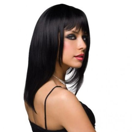 This little number has a shoulder length layered cut with a classic straight fringe in a shiny deep black. Now i know you have always wanted to try a stylish bob or some long boho waves so you sultry little minx go for it!.