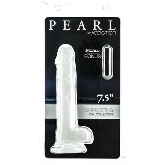 Addiction | Pearl White Shimmer Dildo with Suction Cap - 7.5 Inch Duchess and Daisy Australia A Pearl is a Lustrous, Shimmering Gem that symbolizes all things precious and beautiful. Shine, reflect and glisten with a this gorgeous Dildo and its pearlescent finish. Get ready to experience an unforgettable show of lights and shadows, as this dildo's friction creates a unique effect with every thrust. The sturdy suction cup base 