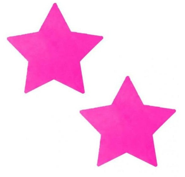 A pop of Neon AF Pink Star Pasties by the Famous Neva Nude, Featuring Celestial Pasties made out of swimsuit material making them waterproof with Hypoallergenic, latex-free medical grade adhesive that can be worn for 10+ hours. Each set is quality and hand made with love!  Our pasties are great for raves and rendezvous, evenings out, parties, poolside, festivals and fashion emergencies.  Spice up your cutest outfits, wear under tanks, or even replace a bikini top.