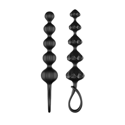 Satisfyer Body safe silicone Anal Beads. Discover your kinky side for extra pleasure in the boudoir. Contains 2 sensual black beads with different structures Features increasing diameter with increasing insertion Easy to clean WIthdrawal loop for safe play Satisfyer Love Beads Black Anal Sex Toys Duchess and Daisy