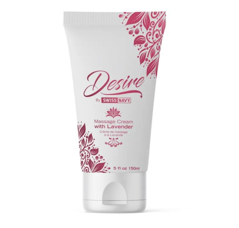 Swiss Navy | Desire Lavender Massage Cream 5oz/15ml DESMC5 Feel the love and enjoy smooth sensuality! Let your hands slip into this decadent cream with its enriching hydration, all while a lovely lavender scent sets a romantic ambiance. Goodbye stress, hello bliss!!