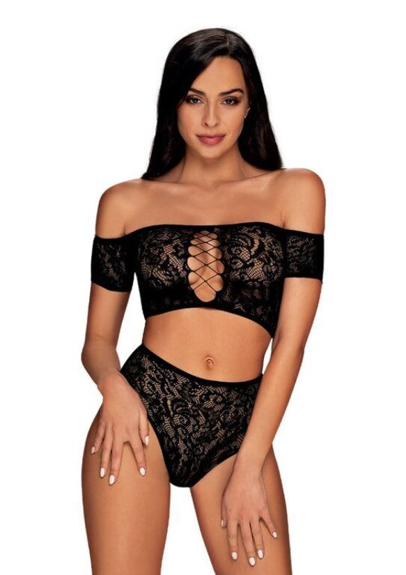 A lot of hot impressions await you tonight! Oh yes! Inessita, which is made of a temptingly translucent fabric and decorated with a delightful pattern and wonderful cutouts, will make both of you crave more ... Do you already know what this beautiful set will do once it’s on you?  Check out what this set has to offer:  Sexy black top and panties made of see-through fabric An off-the-shoulder neckline – subtly emphasized neckline and shoulders Delicate pattern  Obsessive Plus Size Lingerie Australia 