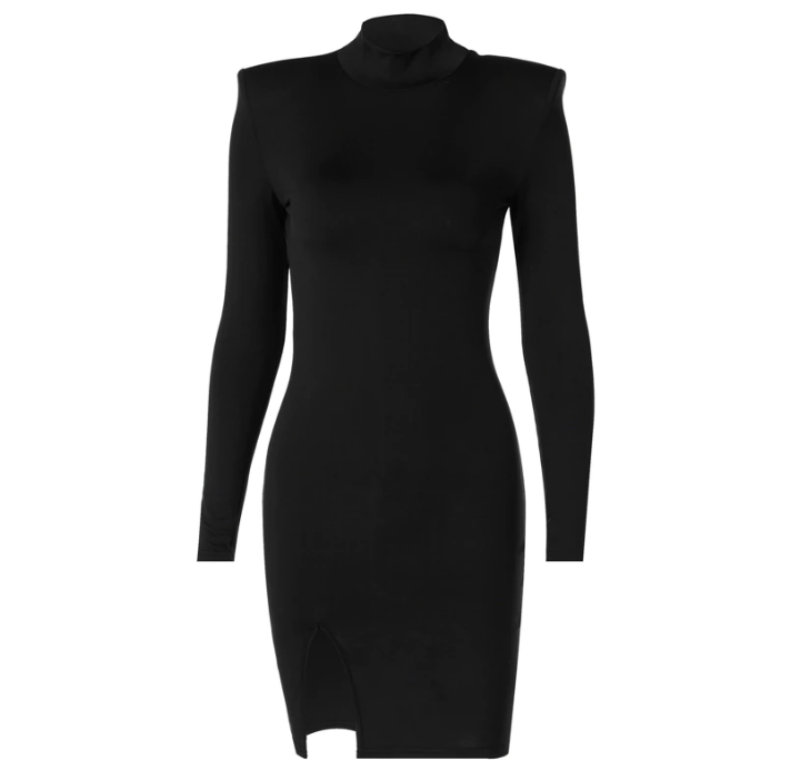 Duchess | High Neck Long Sleeve Bodycon with Padded Shoulders