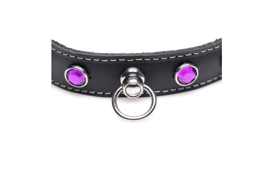 Master Series | Bling Vixen Leather Choker w/ Purple Rhinestones