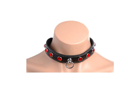 Master Series | Bling Vixen Leather Choker w/ Red Rhinestones