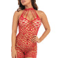 Accentuate your curves in this ultra sexy Mini. With a sheer, curve hugging, cutout design and a Gorgeous strappy detailed high neckline. This is the ultimate Temptress Mini.  Details - Netted Cutout Web like Design  - Available in Black and Red  - Strappy detailing leading to a high neckline  - Open back design  - Curve-hugging
