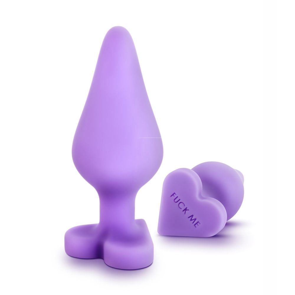 Blush Novelties Play with Me, Naughty Candy Heart Fuck Me Purple Smooth Satin Finish Heart Shaped Bottom Anal Butt Plug - Platinum Silicone - Sex Toy for Men and Women. The Blush Naughty Candy Hearts are adorable heart-shaped butt plugs that are the perfect gift for yourself or your lighthearted lover. Same Day Ship