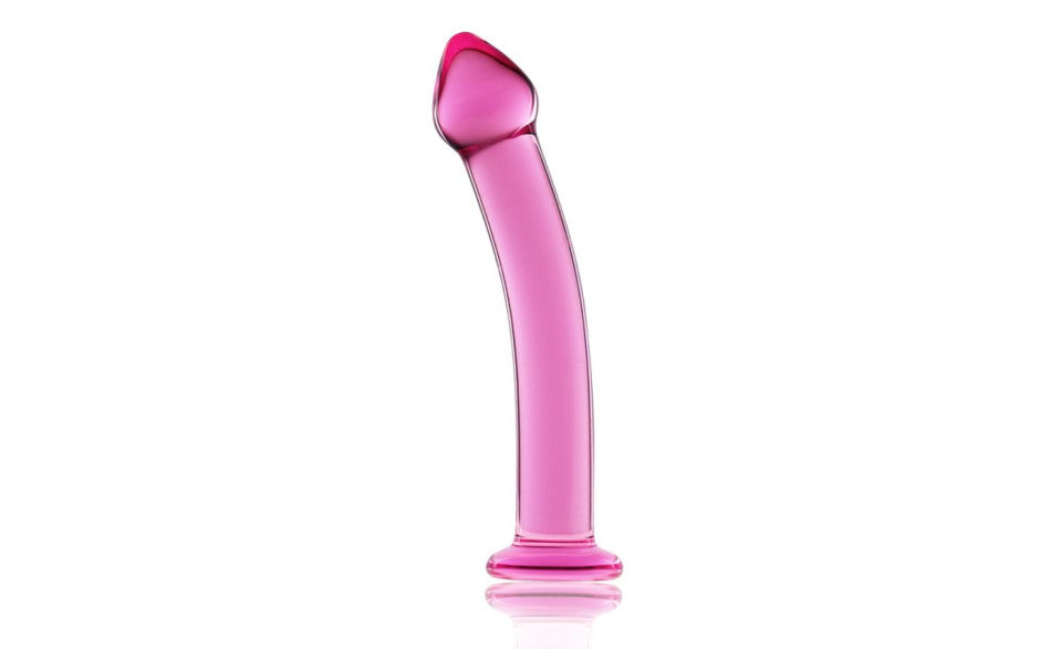 Glass Romance 3 | Curved 7.5 Inch Dildo - Pretty Pink/Clear Quartz