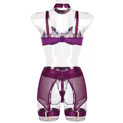 This beautifully classic cut set consists of an adjustable Bra, Choker, G-String, Garter Belt & Garters. Gold ring detailing against a comfortable stretch mesh, Sweet or Seductive, whichever you choose there is a Color to compliment your mood. Lingerie Set 5 Piece, Womens Lingerie Australia, Sexy Lingerie Afterpay shop