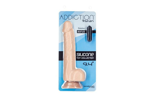 Addiction | Tristan Dong Beige with Bullet Vibe - 9 Inch-Dildo-Addiction-Duchess & Daisy 7398553419957 87121 Duchess & Daisy 9 inch dildo, addiction, all sex toys, dildo, suction cup dildo, At 9.4" Inch in length, Tristan is the longest member of the Naked Addiction family. Boasting an impressively lengthy shaft and lifelike details from tip to balls, he offers pleasure seekers the utmost level of realistic satisfaction. Crafted with premium silicone for superior comfort, cleanliness, and safety, Tristan is