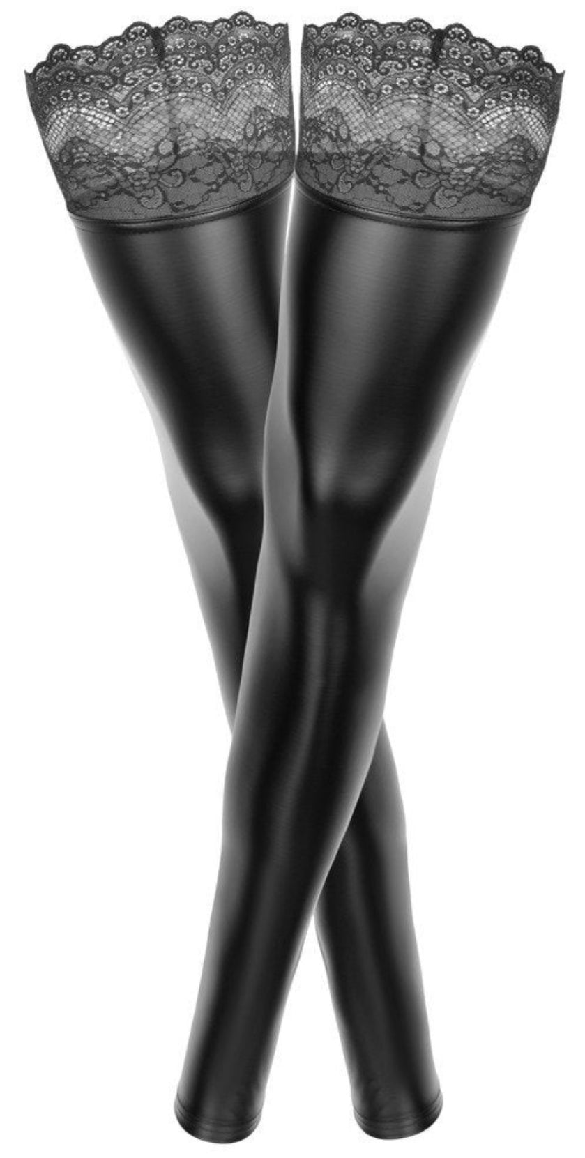Noir | Power Wetlook Stockings with Siliconed Lace