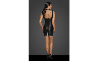 Noir | Power Wetlook Short Dress w Front Tulle Inserts