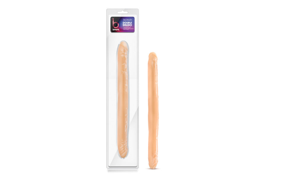 B Yours | Double Dildo Beige - 16Inch Duchess and Daisy Australia Double your pleasure with our 16 inch Double Dildo. Perfect for lesbian couples that both enjoy penetration, this double dildo allows you to be pleased at the same time. With 16 inches total length to share, that leaves 8 inches for each of you. This Double Dildo is realistic with a pronounced head on each end to increase pleasure. Our double dildo is also flexible enough to be used for double penetration. 