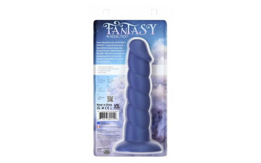 Addiction | Fantasy Unicorn Dildo with Bullet Vibe Blue - 8 Inch Duchess and Daisy Australia Enter dreamland with Addiction Fantasy a mesmerizing line of beautifully coloured dongs that bring all of your wildest dreams to life! This elegant 8 inch dong features a stunning tickled pink hue with a uniquely ribbed texture running down the shaft and topped with a prominent head for penetration. 