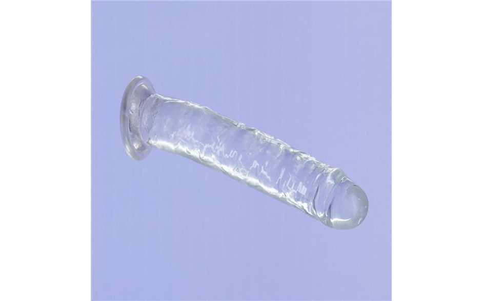 Addiction | Crystal Dildo Straight 7in Clear Duchess and Daisy Australia Your future has never looked clearer! Introducing the Crystal Addiction 7 inch vertical dong! Experience lifelike textures with an incredible clean and clear design. Crystal Addiction is made from premium, body safe TPE material. Additionally, our product is Phthalate and Latex free. Stick it to any surface by the strong suction base or attach to almost any harness with ease! 