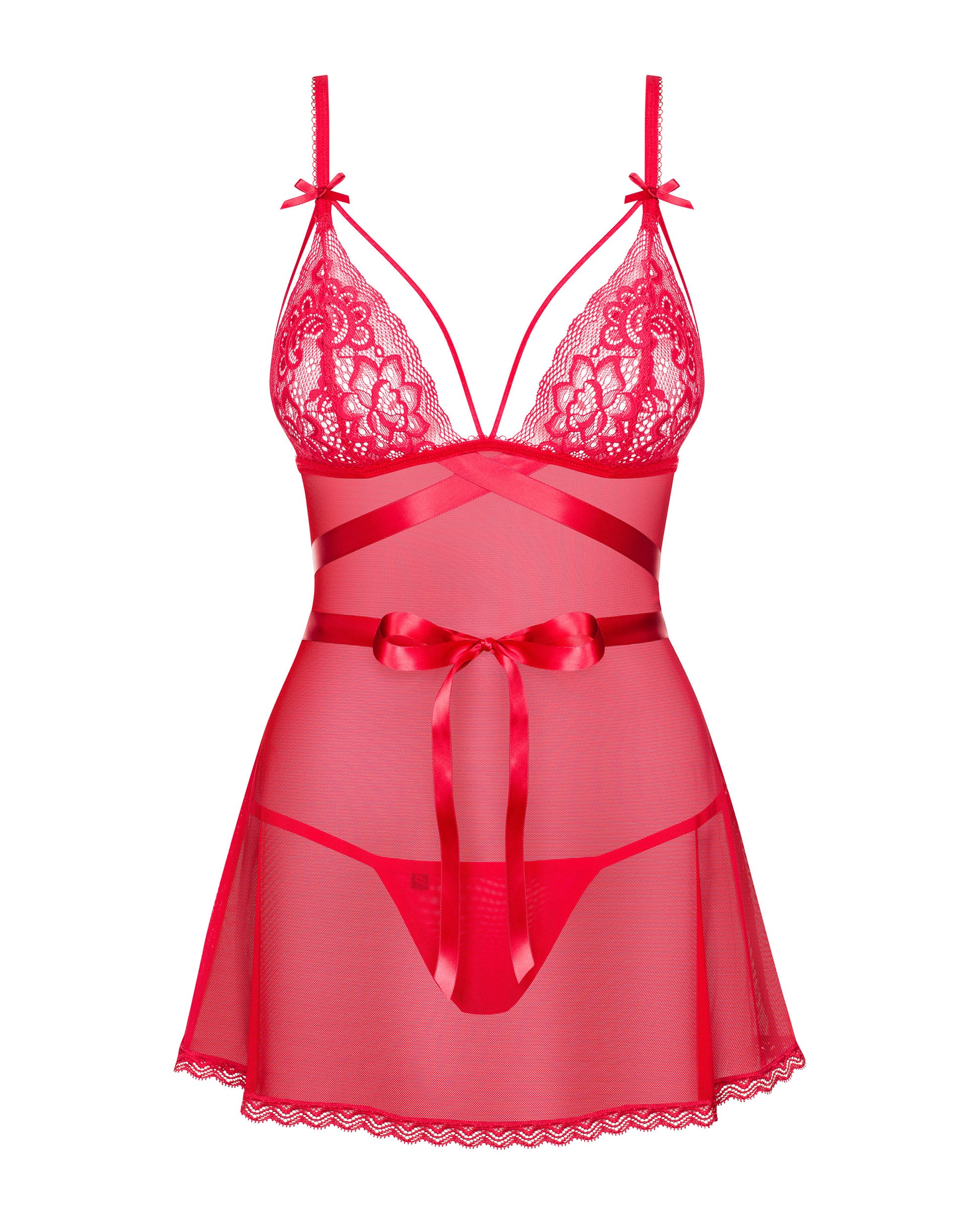 Obsessive | Lovlea Babydoll Red Look elegant and seductive in the Lovlea Babydoll Red. This striking red piece of lingerie is all you need for a special night. Crafted from delicate fabric, it features a deep neckline and is sure to set your partner's heart racing. Add a touch of glamour without too much effort.