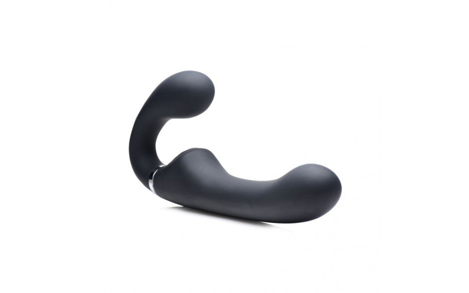 Mighty Rider 10X Strapless Strap-On Dildo Black w Remote $139.95AUD Free Shipping Duchess and Daisy. Equip yourself with this velvety, double ended strapless strap-on! Insert the vaginal bulb and hold up the Mighty Riders phallic shaft without a harness so you can peg and penetrate in complete freedom. Featuring powerful vibration, a waterproof build, and a wireless remote controller for the ultimate hassle free strap on experience! 
