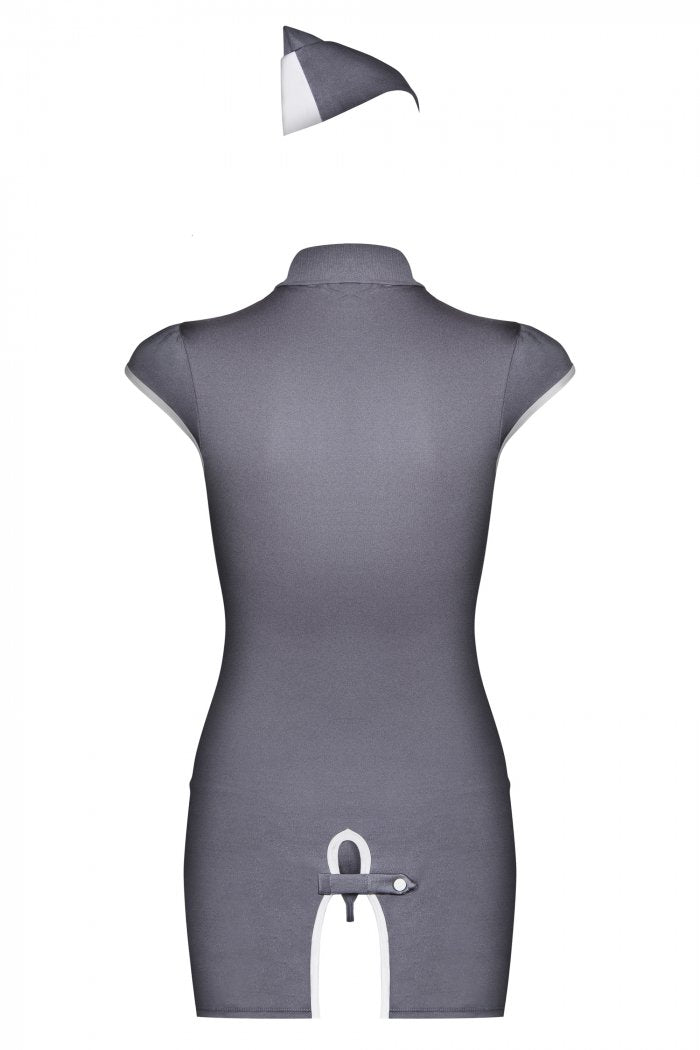 Obsessive | Stewardess Costume Grey - 3 Piece Duchess and Daisy Australia One of the most sexy professions in the world! Join the mile high club with this stunning stewardess costume. This Grey Dress beautifully covers the body, With tempting openings on the front and a low neckline that accentuates the bust