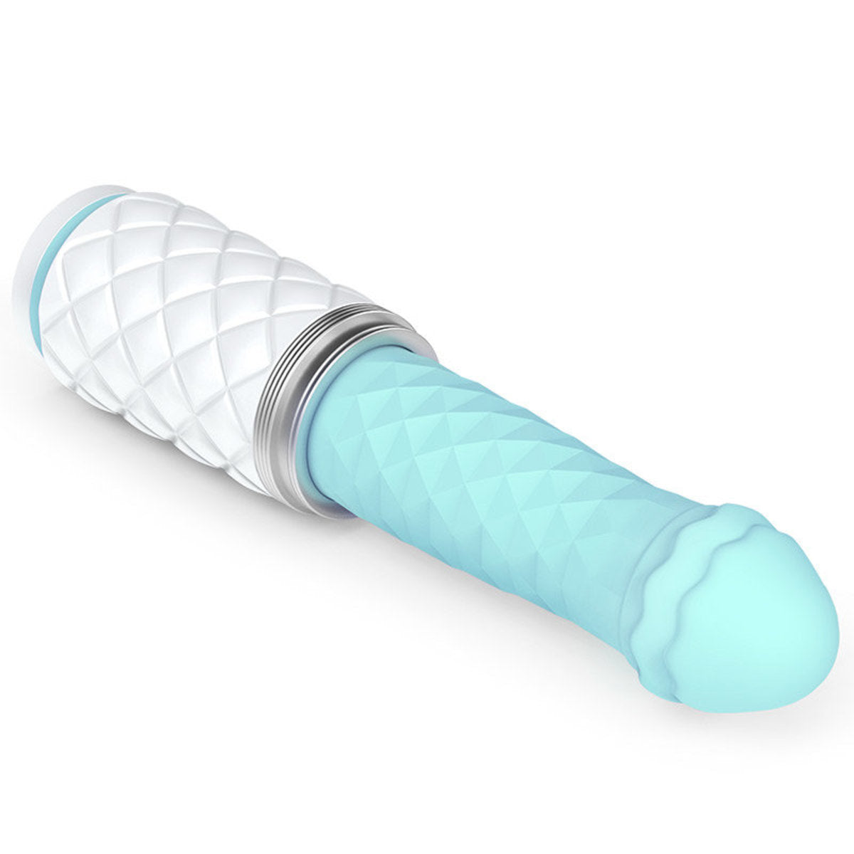 Pillow Talk Fiesty | Thrusting Massager - Teal Introducing Feisty – Pillow Talk’s thrusting vibrator that knows no limits! Feisty is the perfect vibrator for those looking for a unique experience. The incredible insertable thrusting shaft has 2 speeds and 3 dynamic functions of vibrations and thrusts for nonstop pleasure. Enjoy the soft silicone material that is body-safe to use on all your delicate areas. 