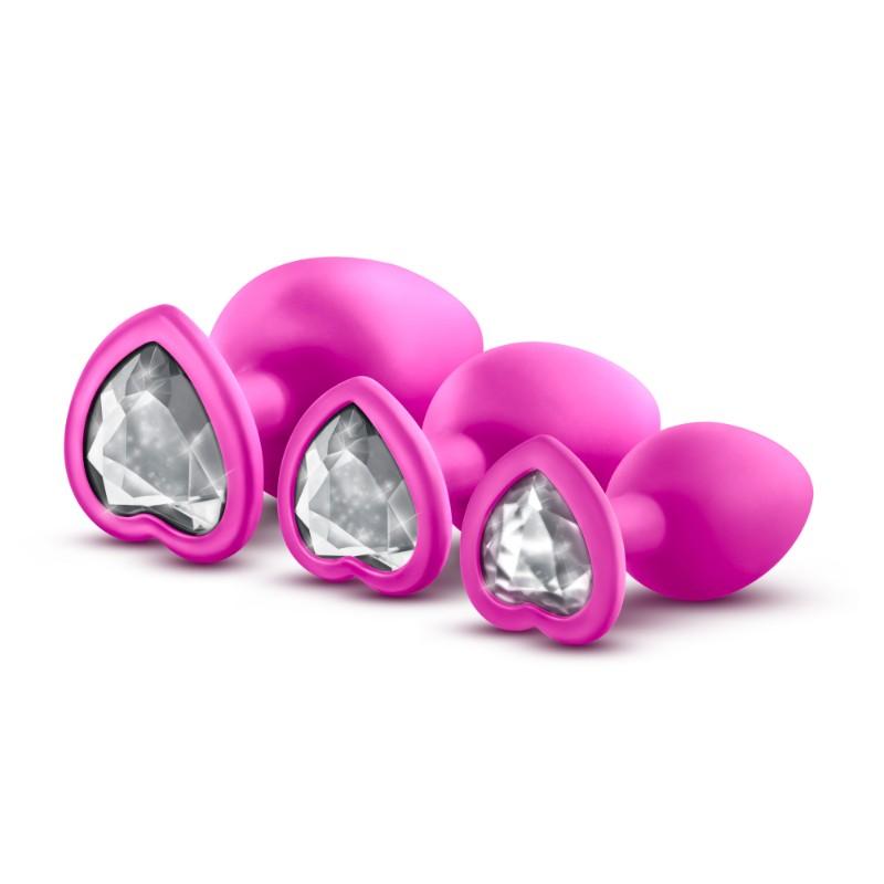 Luxe Blush Novelties Product UPC: 819835020707. Your anal training play just got pretty with this sweet set of Bling Plugs! This kit includes three plugs: a small, medium, large. Heart Shaped Anal Plug Base and a Beautiful Crystal Gemstone. We present this sweet set of Anal Heart Plugs! Same Day Shipping... Pay Later..