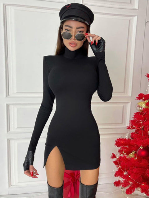Duchess | High Neck Long Sleeve Bodycon with Padded Shoulders