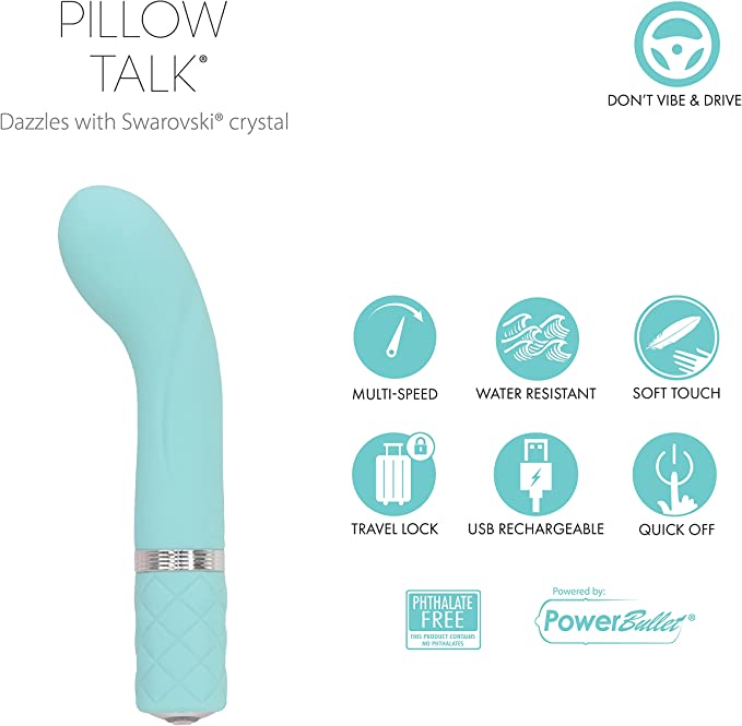BUY Pillow Talk RACY G-spot vibrator with Swarovski crystal Australia $64.95AUD DUCHESS AND DAISY Racy by Pillow Talk offers unbelievable vibrations for external pleasure or G-spot stimulation. This mini vibrator is rechargeable and is conveniently compact for travel. With a quilted texture handle, silky finish&nbsp;and a dazzling Swarovski® crystal button, 