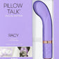 SHOP Pillow Talk Special Edition Racy Mini G-spot vibrator with Swarovski crystal | Purple $86.95AUD FREE SHIPPING. The luxurious mini massager from Pillow Talk is getting a makeover with a beautiful lilac hue and rose gold accenting. Added bonuses to the popular toy now include a fun foreplay card game as well as a silky satin blindfold for enhanced play possibilities. 